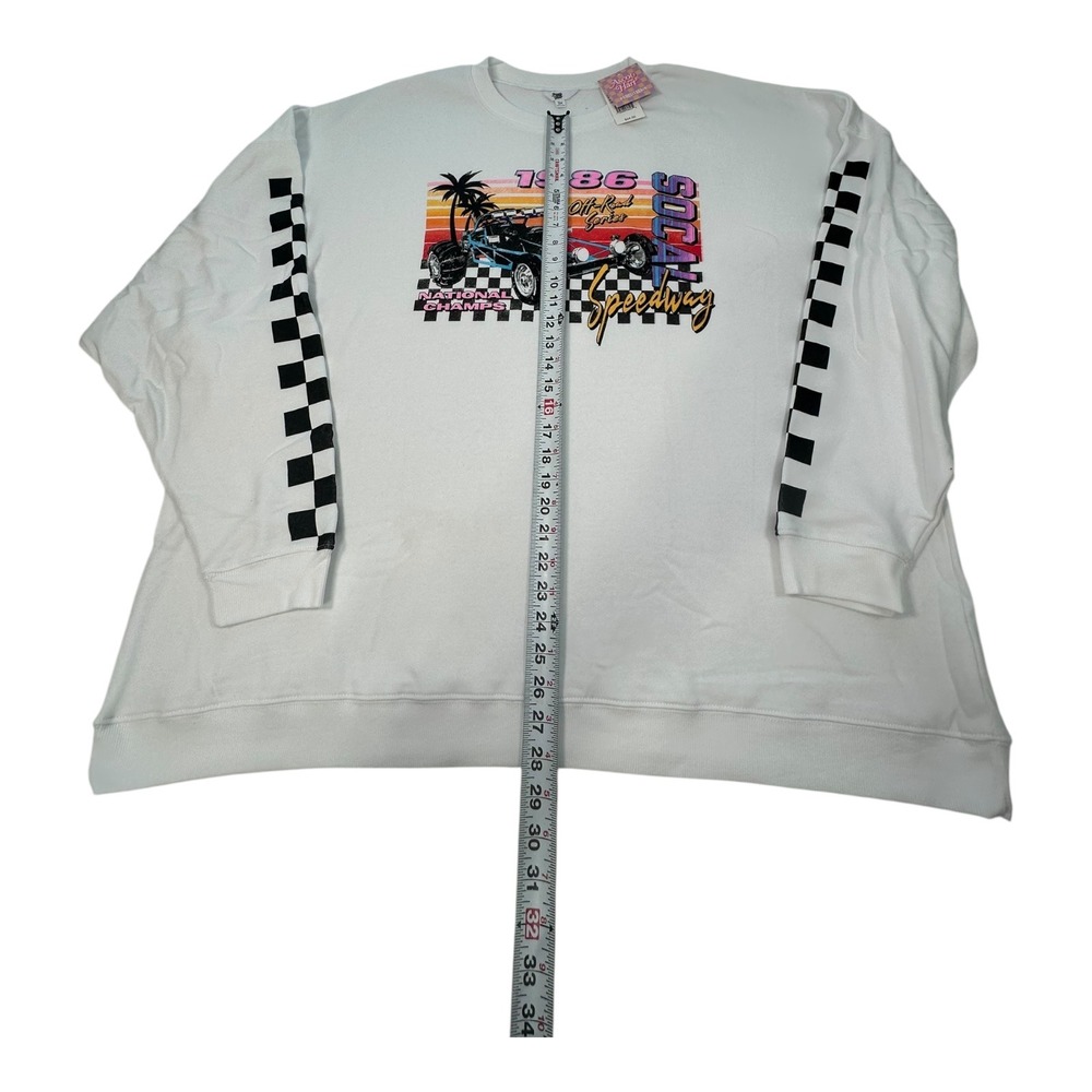 Ascot + Hart White Graphic Sweatshirt 1986 SoCal Speedway Racing Checkered 3X - Picture 3 of 14